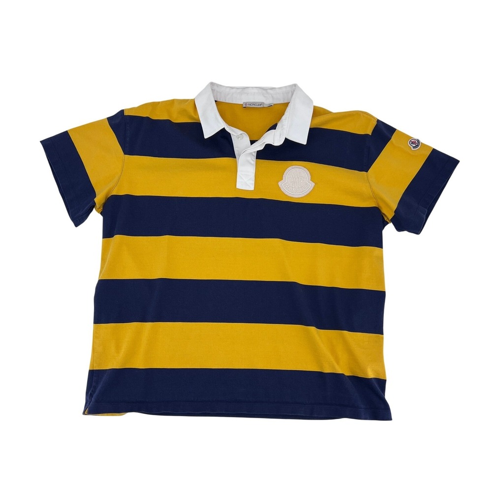Moncler Maglia Polo Manica Corta Striped Rugby Shirt Yellow Navy Blue